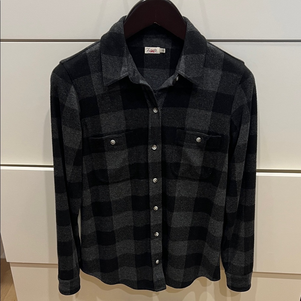 Faherty Black and Gray Plaid Flannel Button Down Shirt